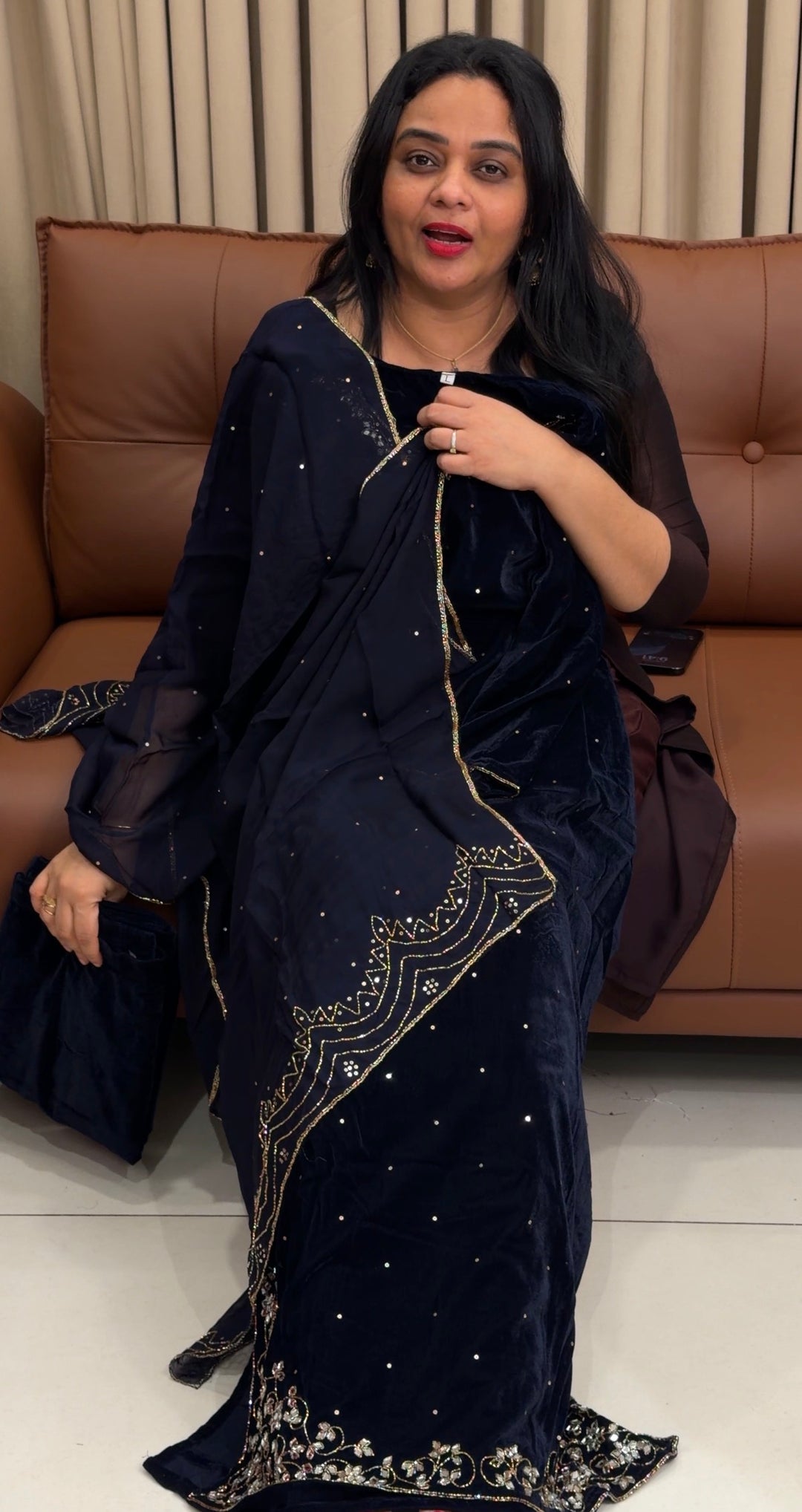 HANDWORKE VELVET TOP,BOTTOM AND DUPATTA - NUWA-1805