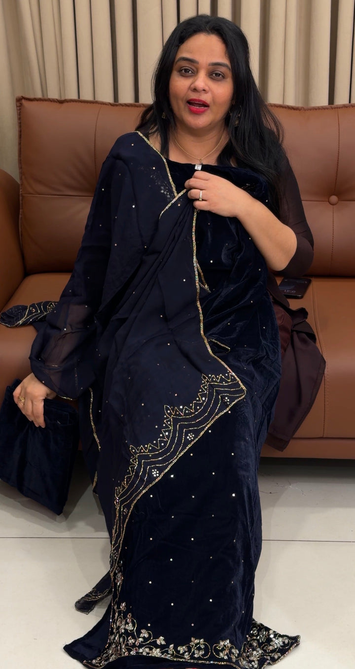 HANDWORKE VELVET TOP,BOTTOM AND DUPATTA - NUWA-1805