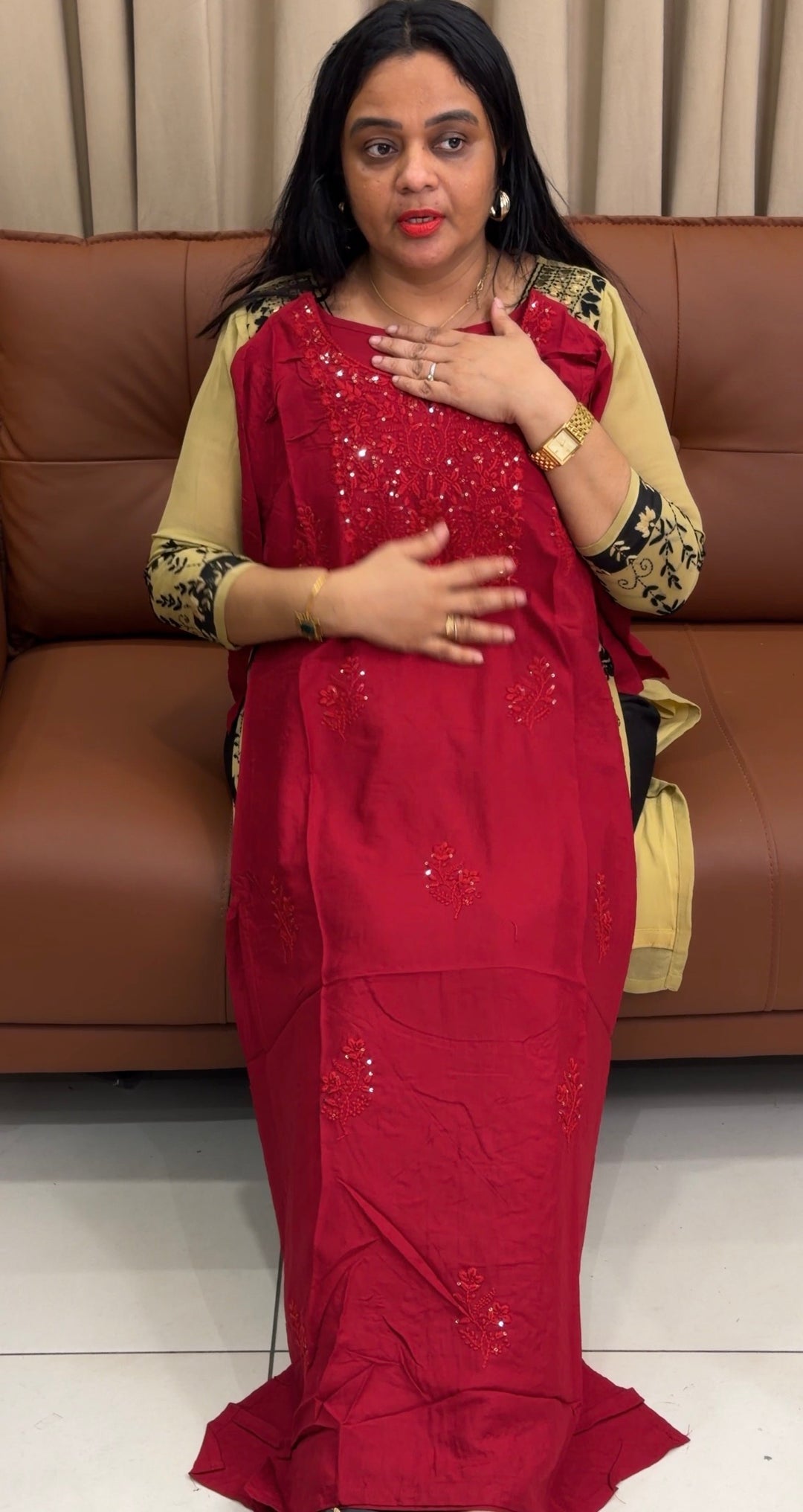 LUCKNOWI CHIKANKARI SLITTED TOPS - NUWA-2218