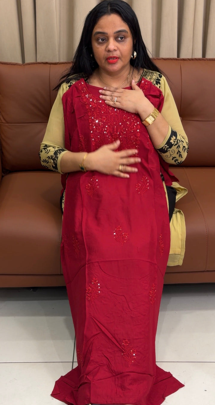 LUCKNOWI CHIKANKARI SLITTED TOPS - NUWA-2218