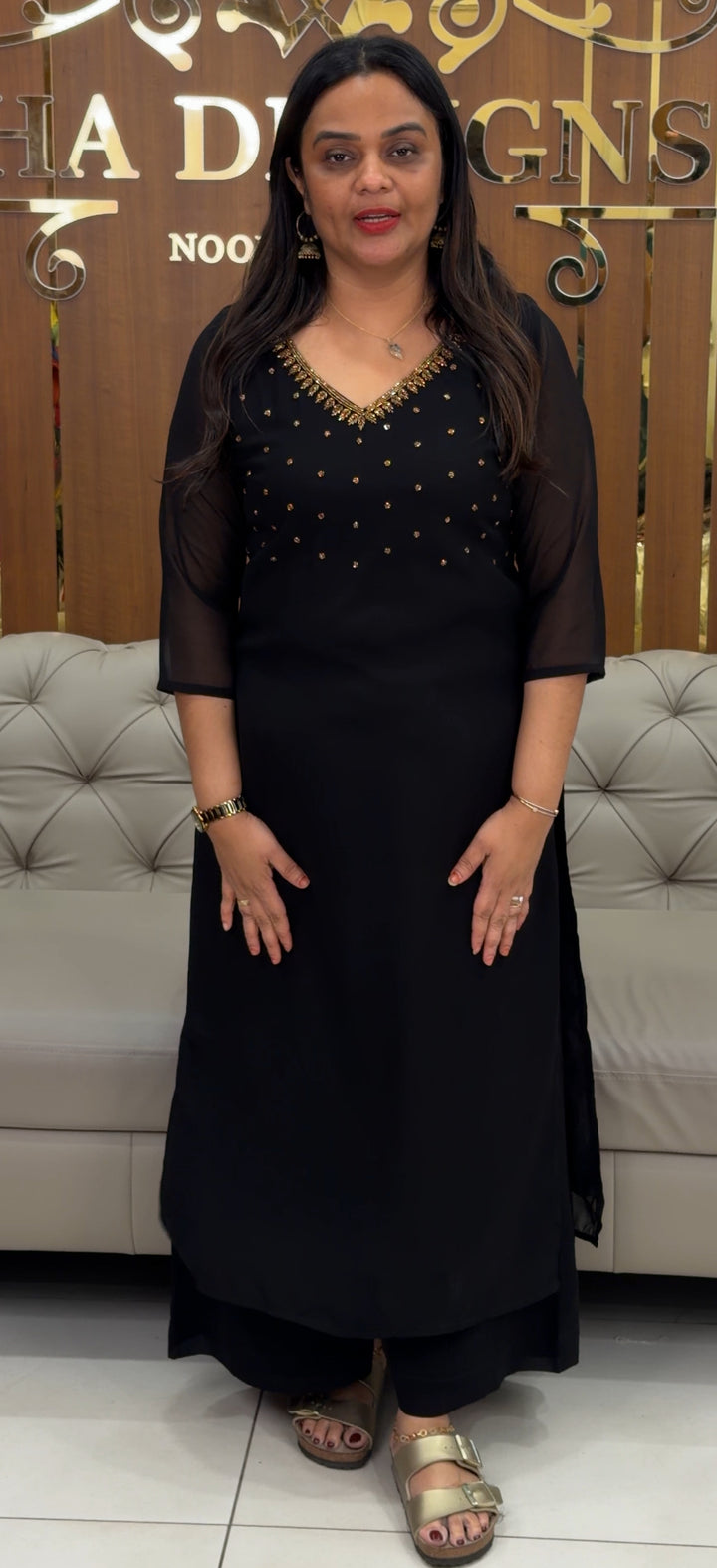 HAND WORKED GEORGETTE ALINE TOPS - NUWA-345