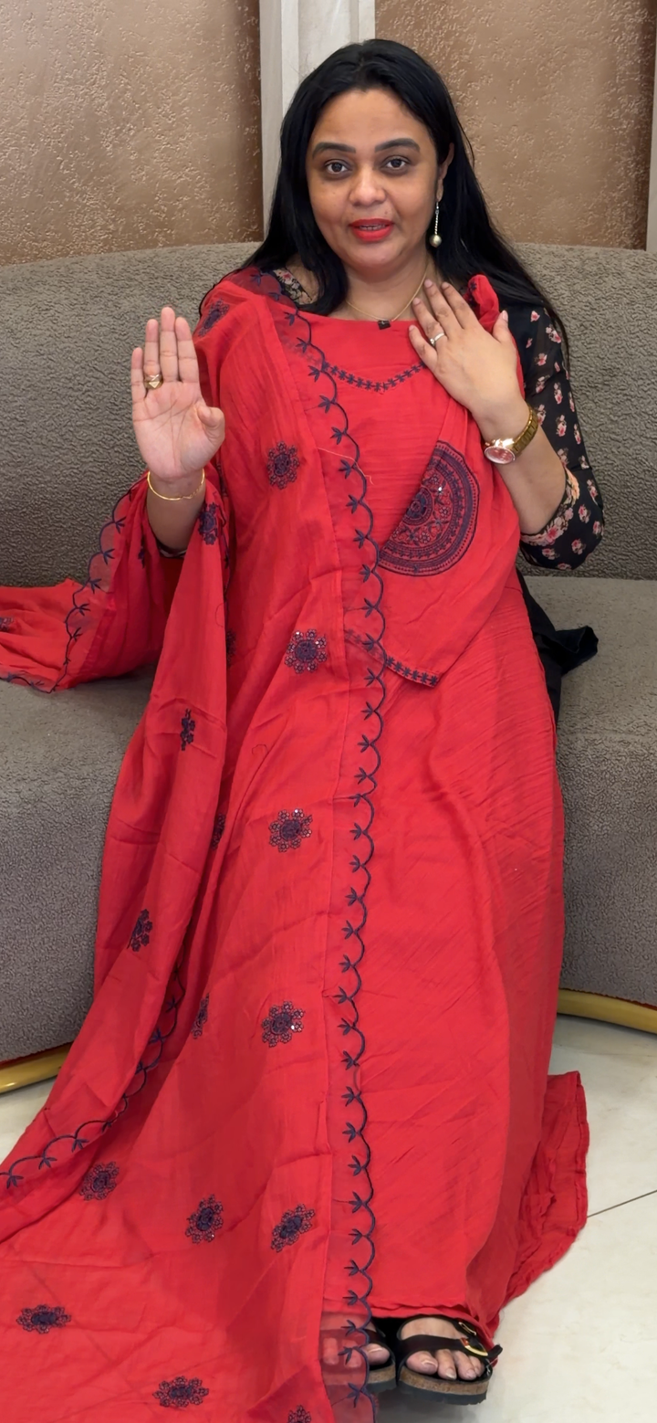 MUL CHANDERI TOP AND DUPATTA - NUWA - 2247
