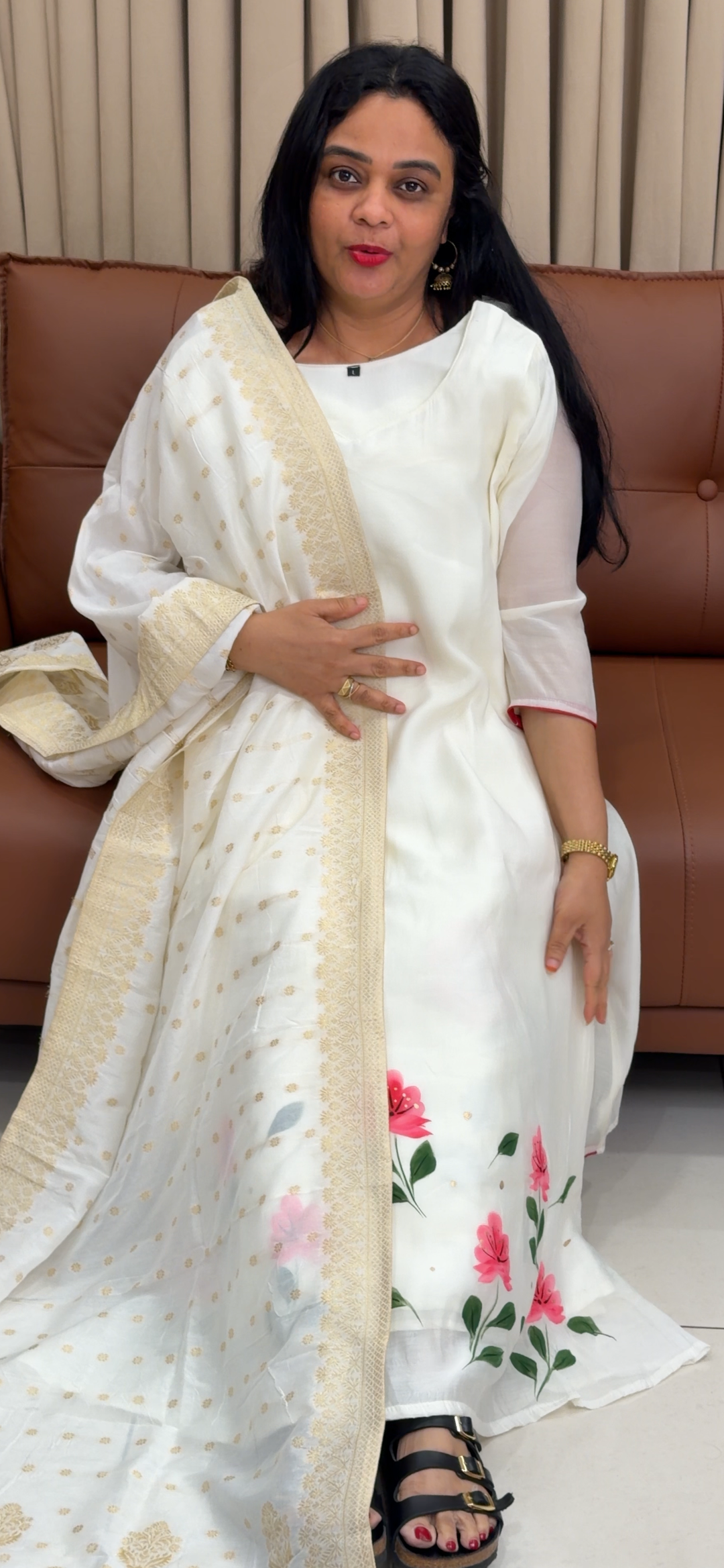 MUL CHANDERI LONG ALINE TOP AND DUPATTA - NUWA - 1823