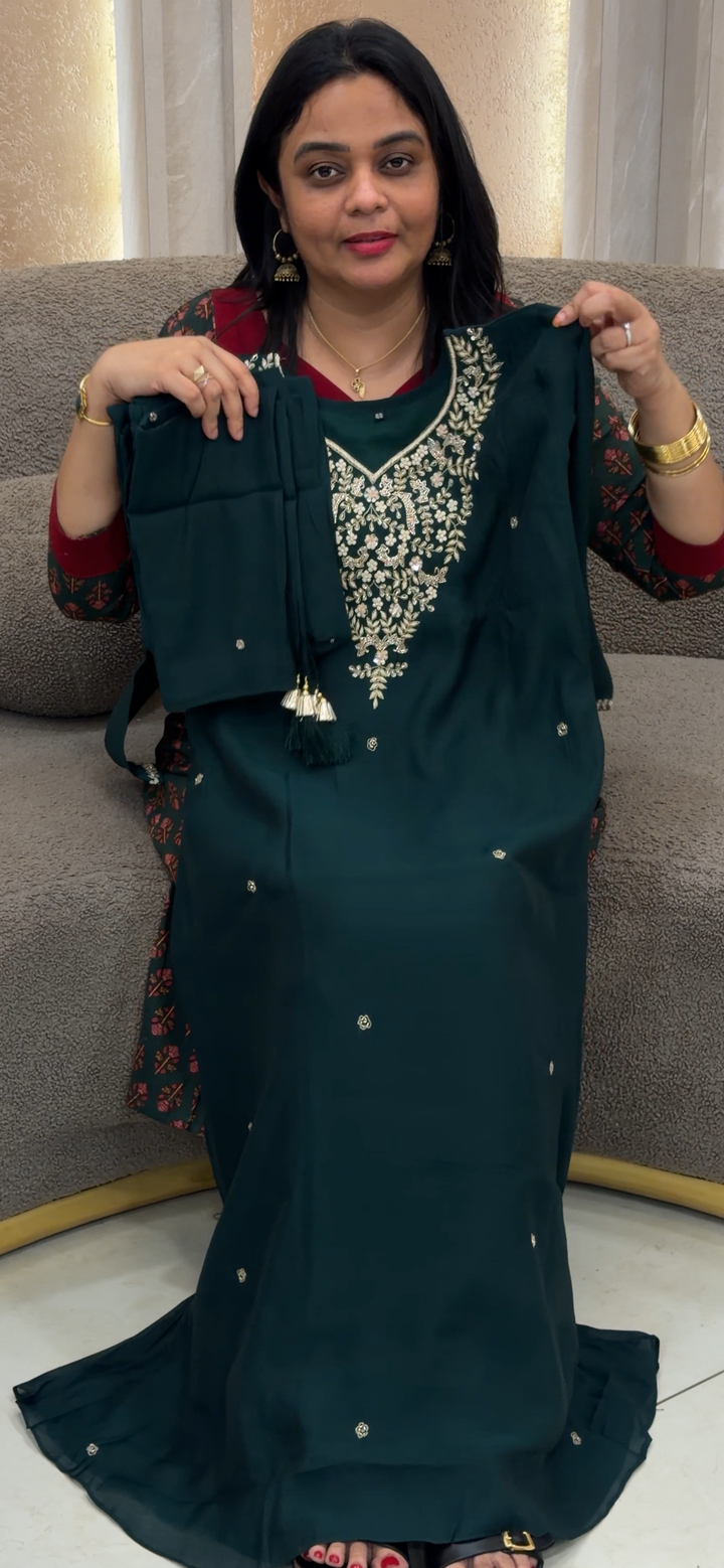 MALAI CHANDERI TOP, BOTTOM AND DUPATTA - NUWA - 1661