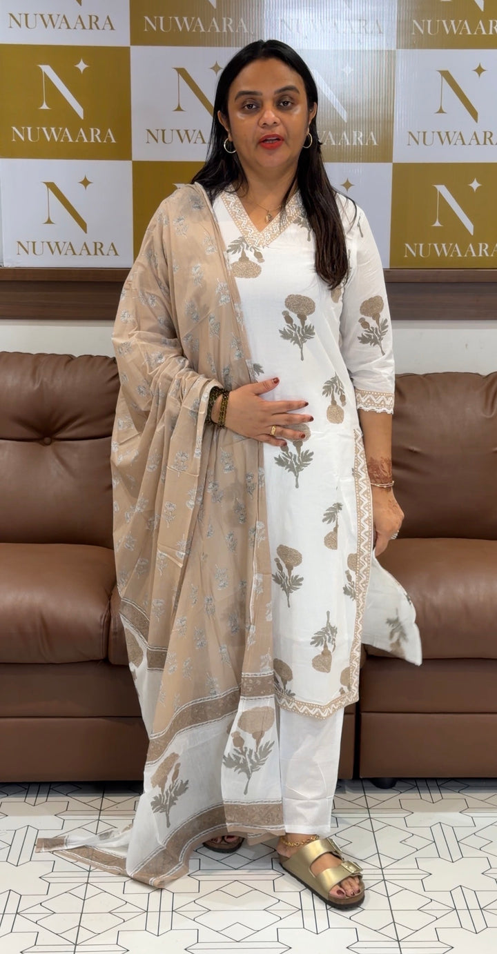 COTTON PRINTED TOP, BOTTOM AND DUPATTA - IHA 681