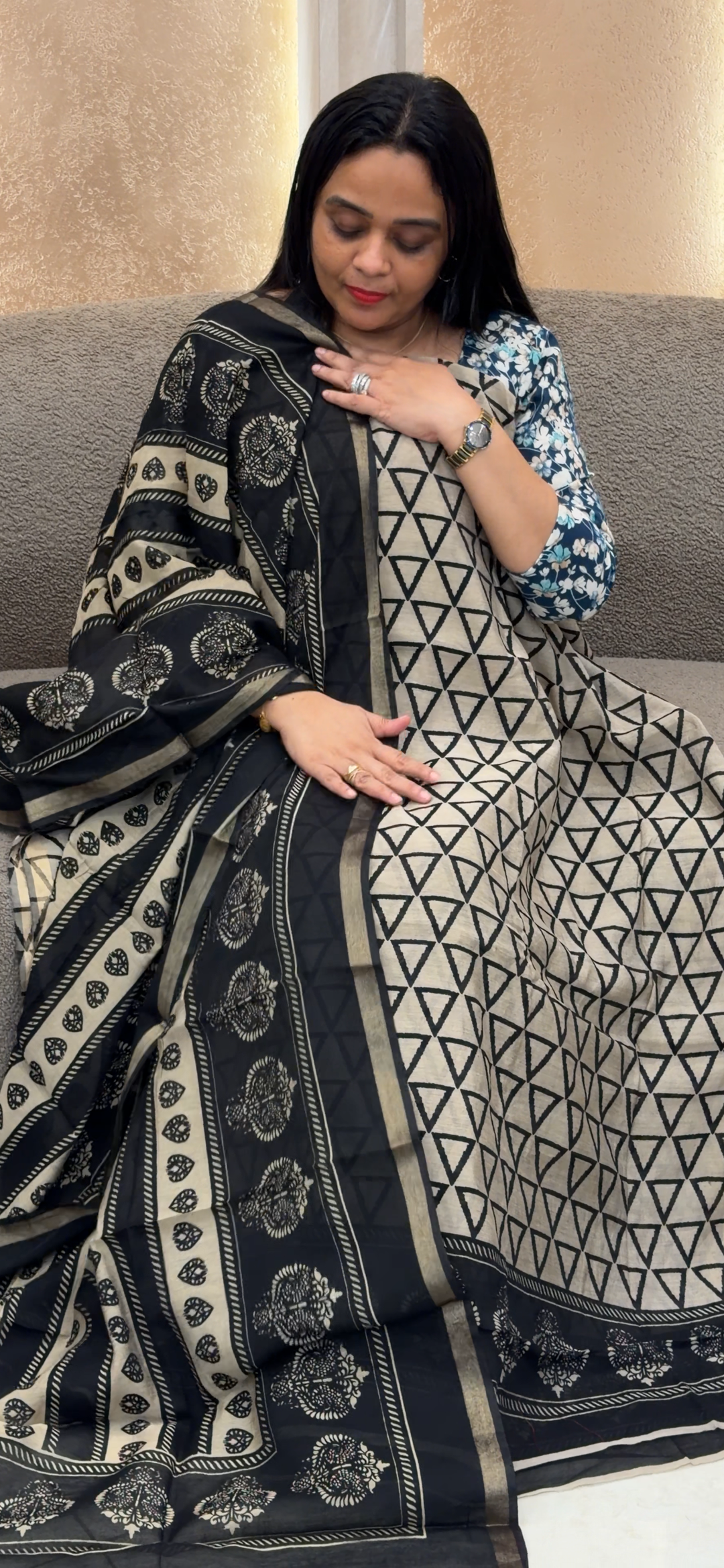 MAHESWARI SILK HAND BLOCK PRINT UNSTITCHED SALWAR SUITS - NUWA - 2408