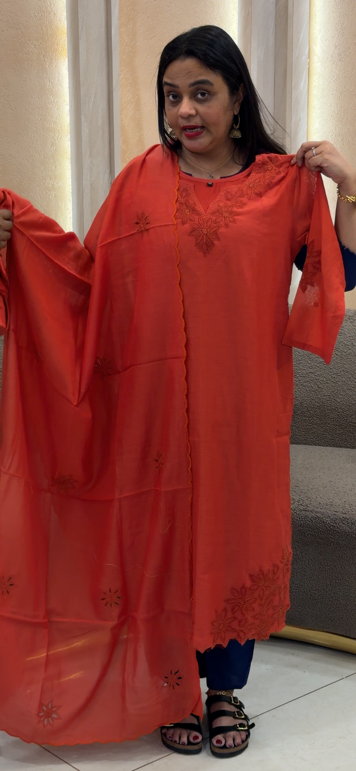 MALAI CHANDERI TOP, BOTTOM AND DUPATTA - NUWA - 1646