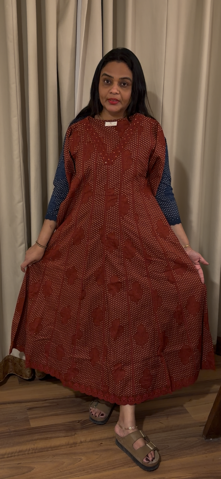 PRINTED COTTON ANARKALI TOPS - NUWA - 1130