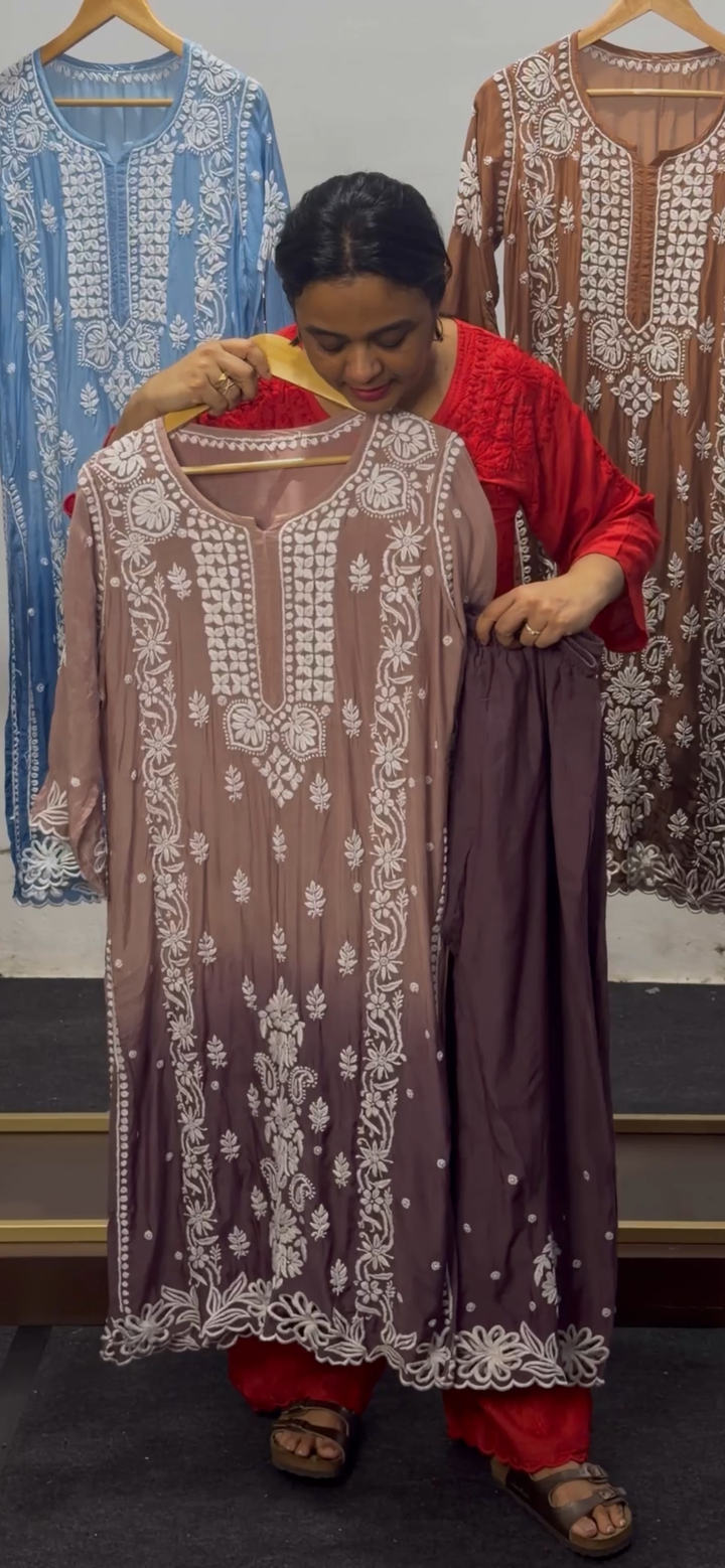 MUSLIN SILK CHIKANKARI TOP AND BOTTOM -  NUWA - 2532