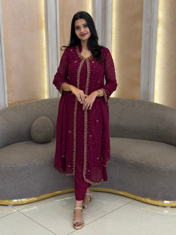 PLATINUM CHIFFON TOP, BOTTOM JACKET AND DUPATTA - NUWA - 1053