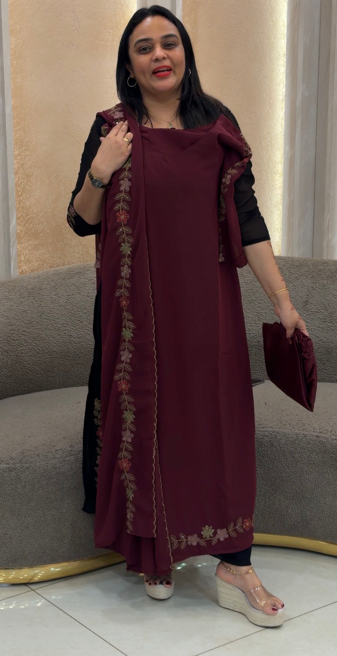 FAUX GEPORGETTE TOP,BOTTOM AND DUPATTA - NUWA-1234