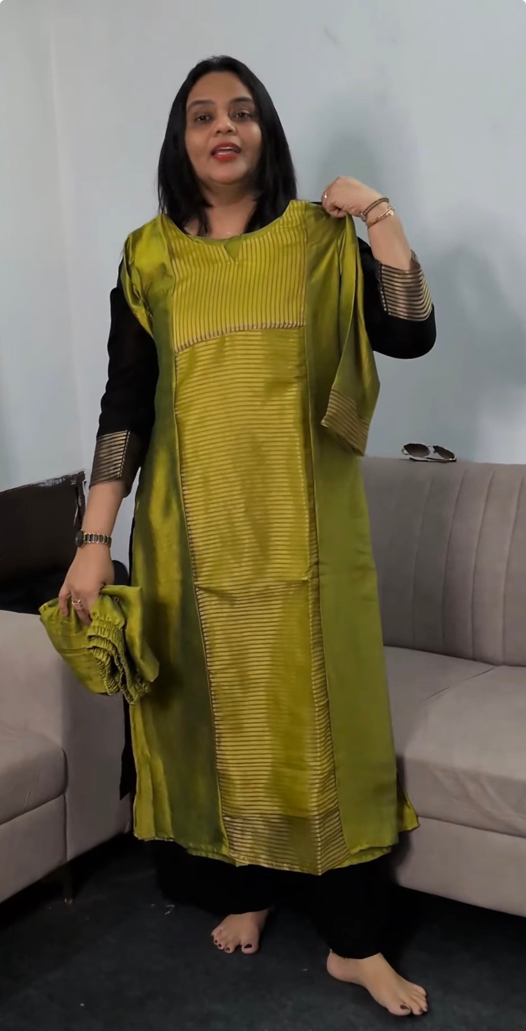 SEMI RAW  SILK LONG SLITTTED TOPS -NUWA-1133