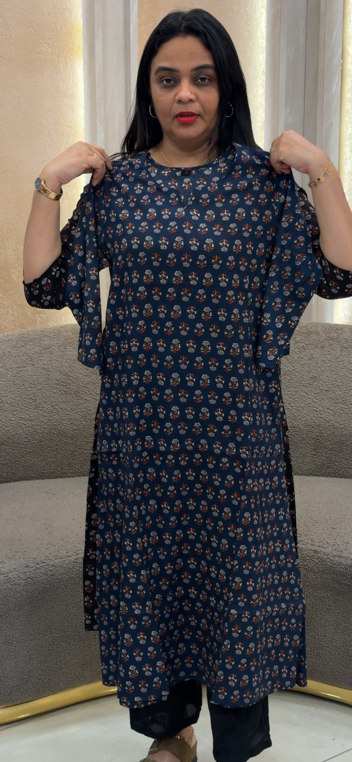 PRINTED COTTON LONG ALINE TOPS - NUWA - 1294