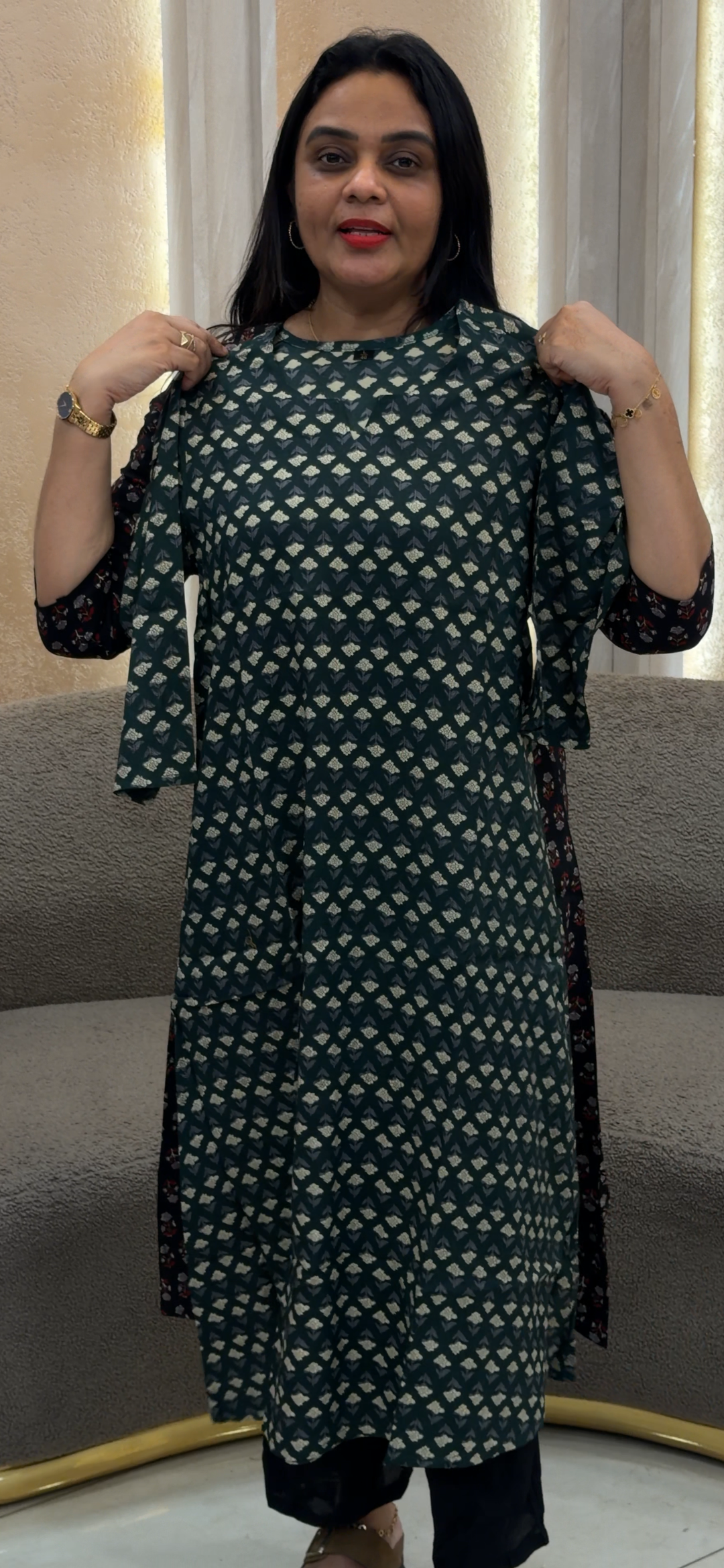 PRINTED COTTON LONG ALINE TOPS - NUWA - 1294