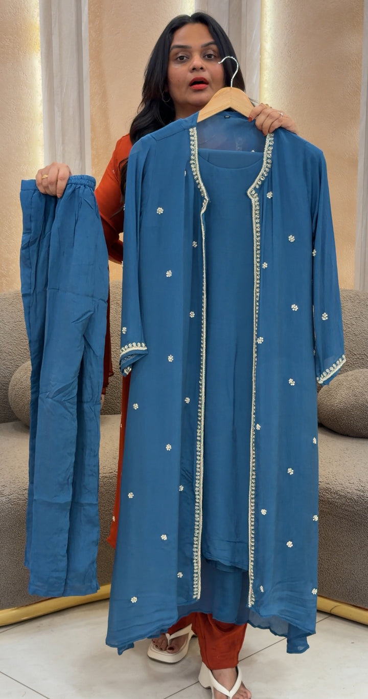 PLATINUM CHIFFON TOP,BOTTOM AND JACKET - NUWA-425