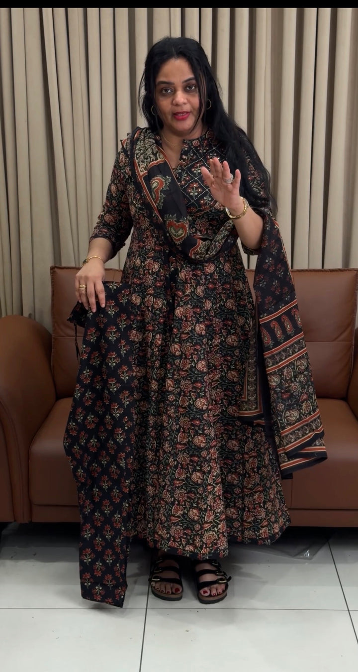 PRINTED ANARKALI TOP ,BOTTOM AND DUPATTA - NUWA- 1864