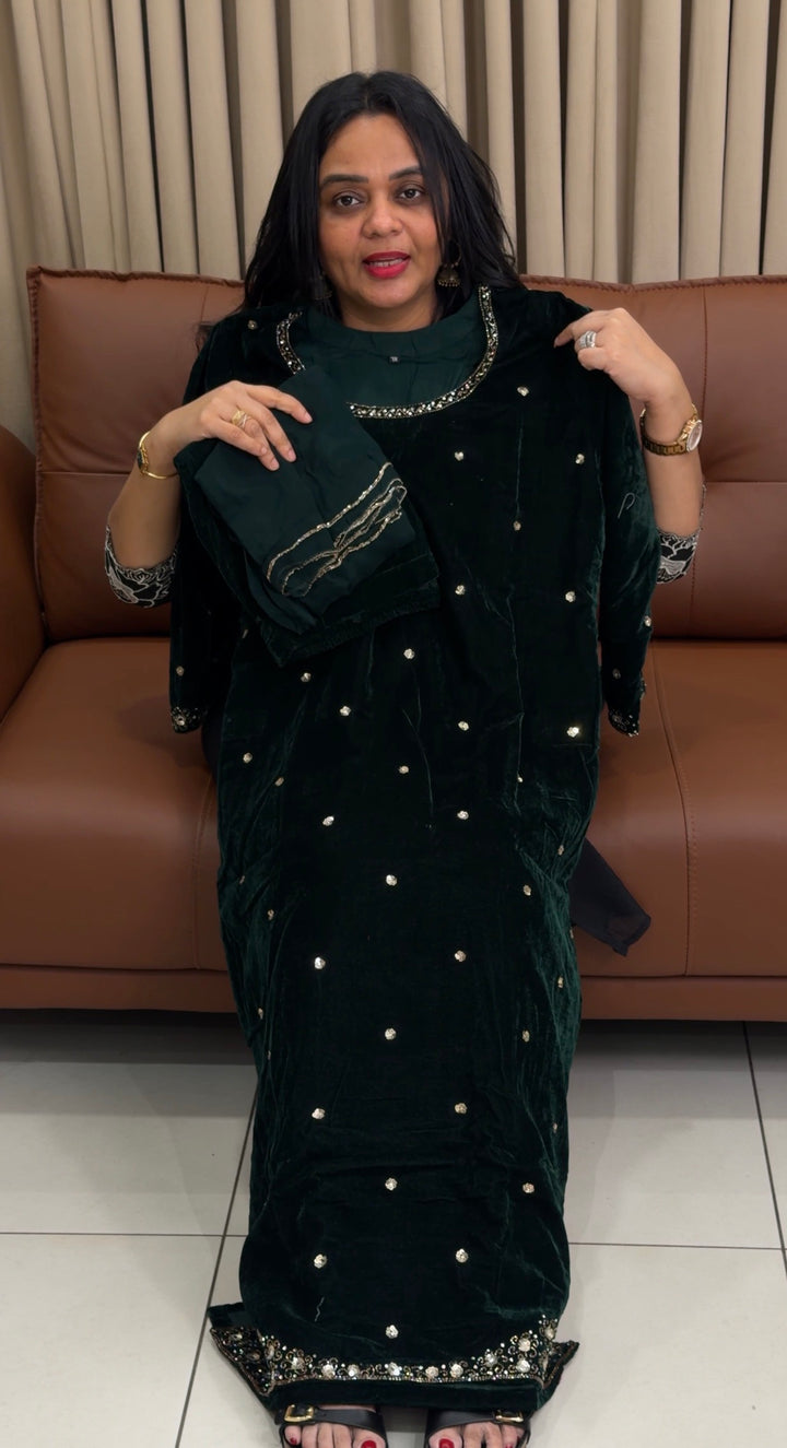 HANDWORKED VELVET TOP,BOTTOM AND DUPATTA - NIUWA-1835