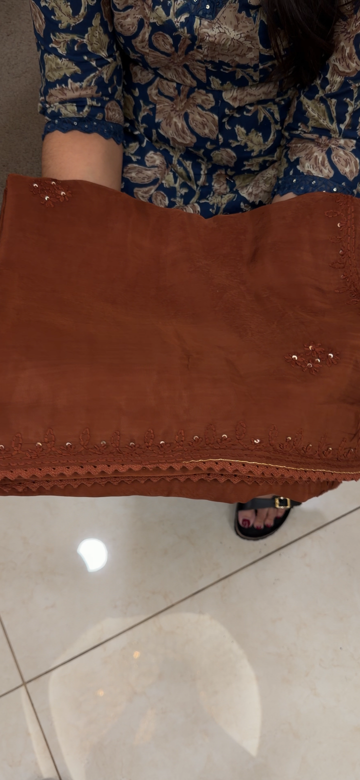 VISCOSE CRAPE CHIKANKARI SAREES - NUWA - 1623