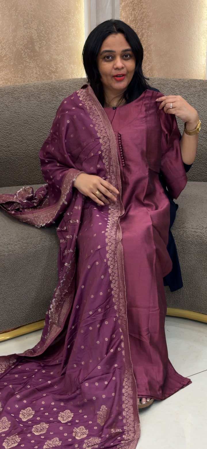 SEMI RAW SILK TOP, BOTTOM AND DUPATTA - NUWA - 2425