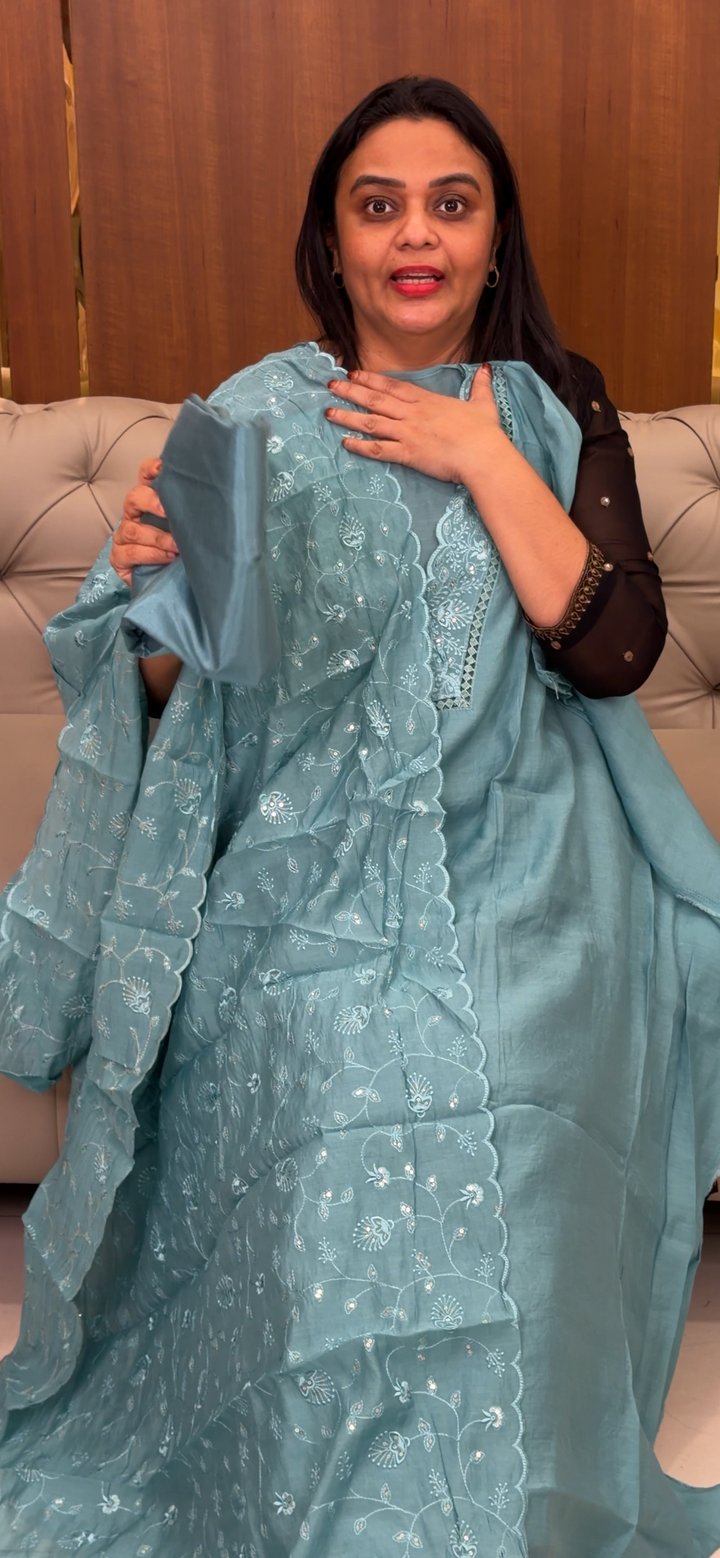 MUL CHANDERI UNSTITCHED SALWAR SUITS  - NUWA - 1068