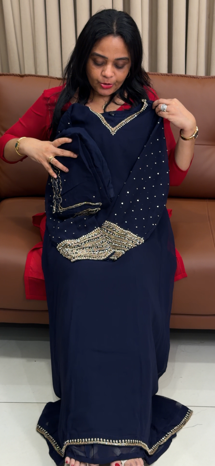 VISCOSE GEORGETTE ALINE TOP, BOTTOM AND DUPATTA - NUWA - 1851