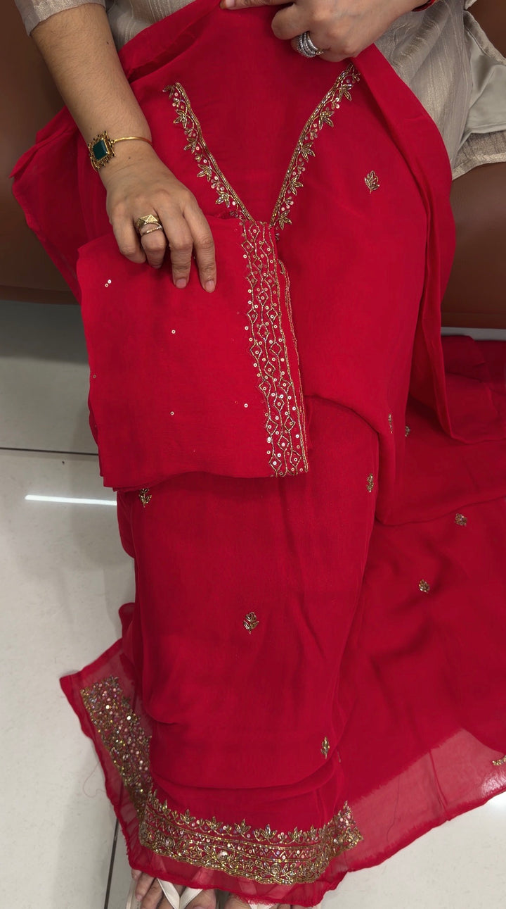 HAND WORKED GEORGETTE UNSTITCHED SALWAR SUITS - NUWA-1910