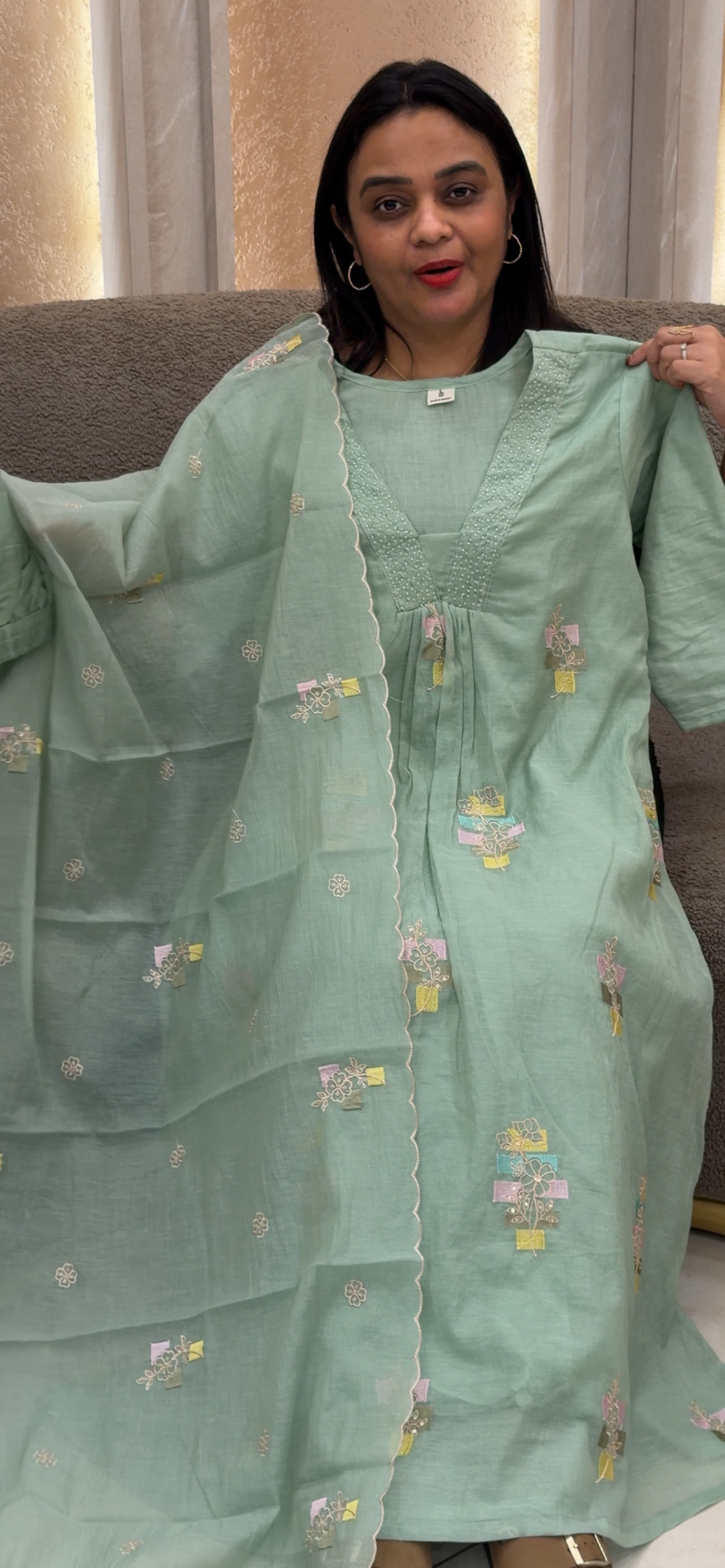 MUL CHANDERI TOP, BOTTOM AND DUPATTA - NUWA - 1339