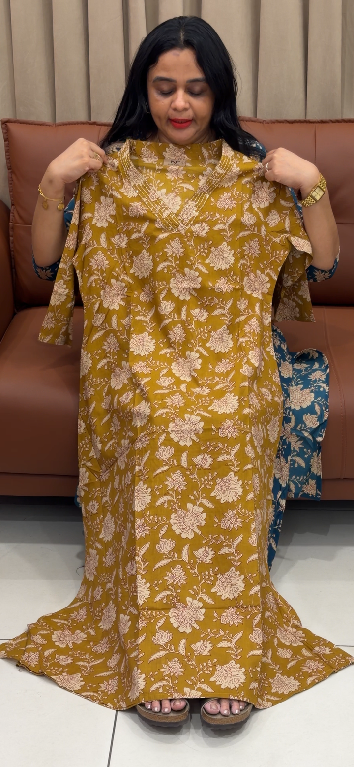 PRINTED COTTON LONG SLITTED TOPS - NUWA - 2417