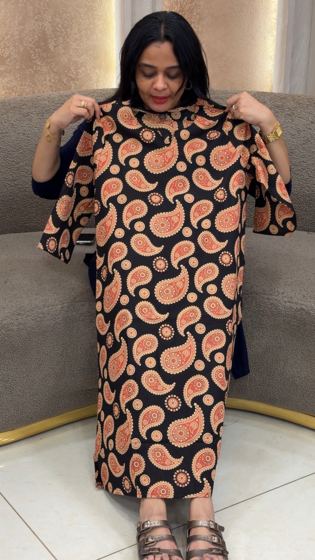 OFFER SALE AJRAKH PRINTED LONG ALINE TOP - NUWA - 2444