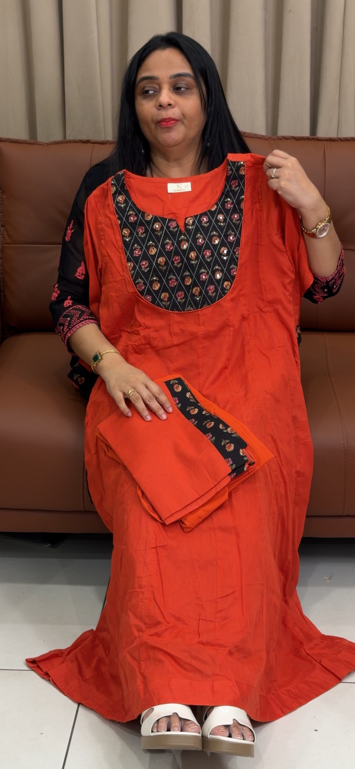 COTTON ANARKALI TOP, BOTTOM AND DUPATTA - NUWA - 2229