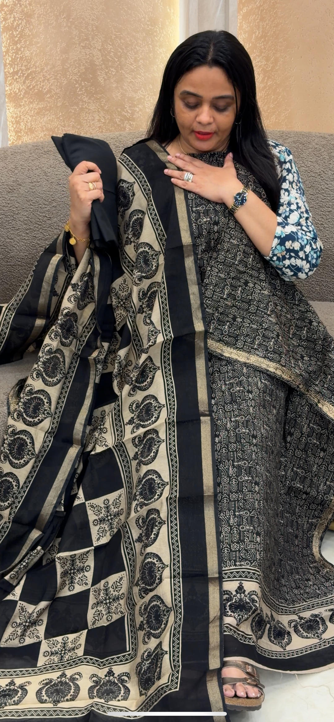MAHESWARI SILK HAND BLOCK PRINT UNSTITCHED SALWAR SUITS - NUWA - 2408