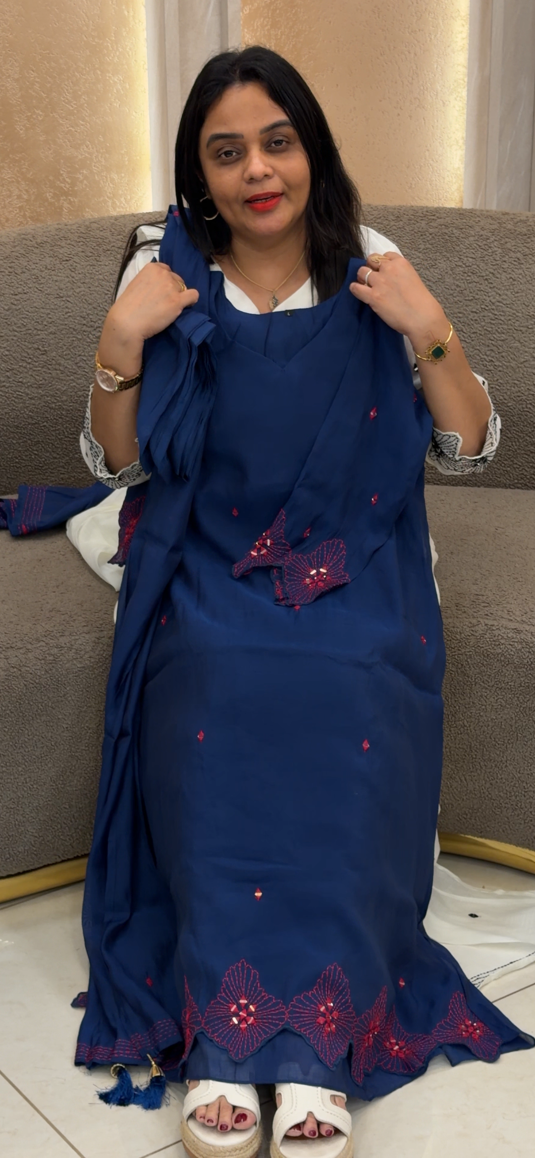 MUL CHANDERI TOP, BOTTOM AND DUPATTA - NUWA - 1381