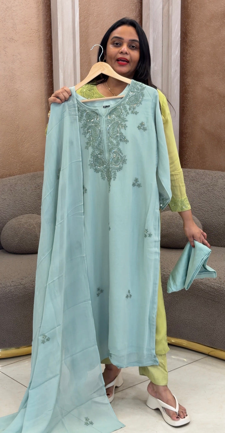 GEORGETTE LUCKNOWI TOP, BOTTOM AND DUPATTA - NUWA-1062
