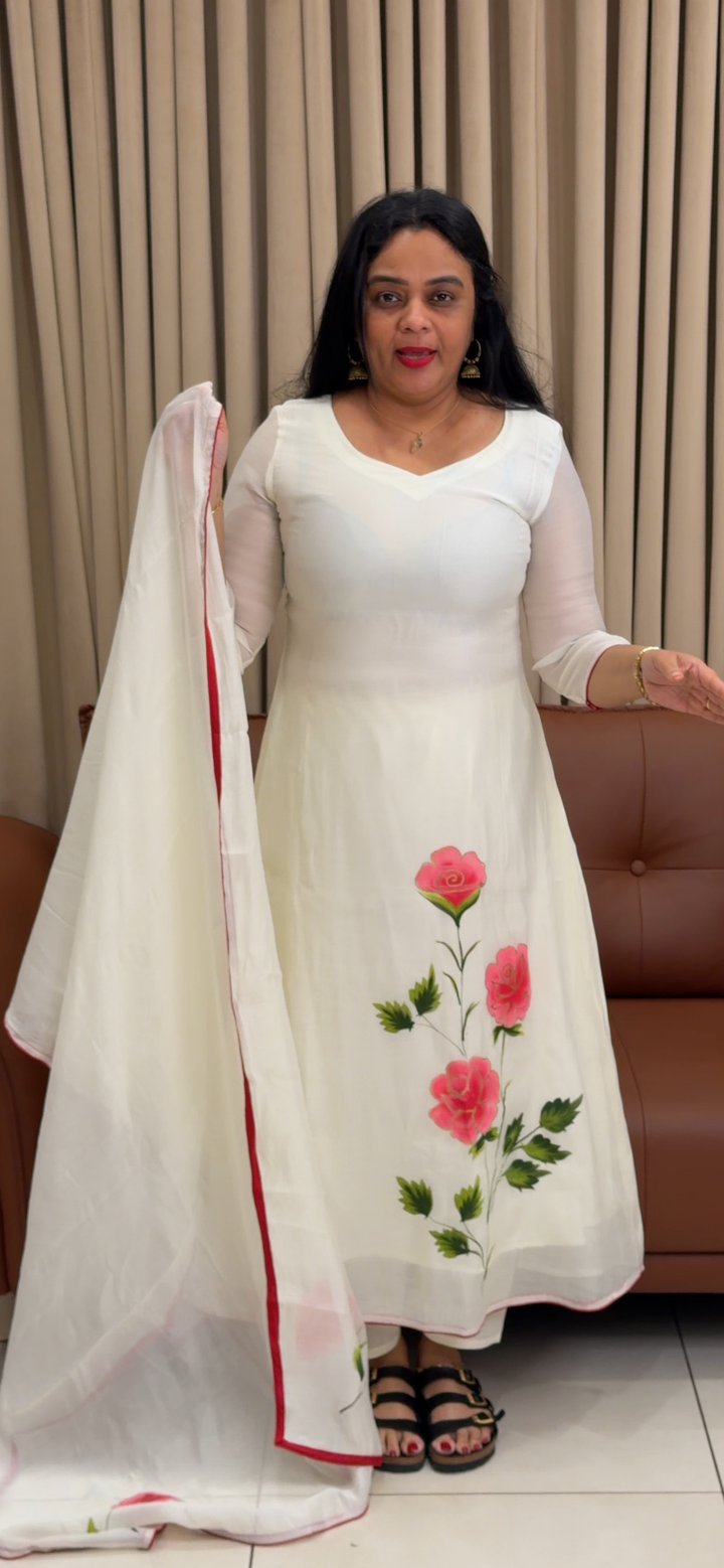MUL CHANDERI LONG ALINE TOP AND DUPATTA - NUWA - 1823