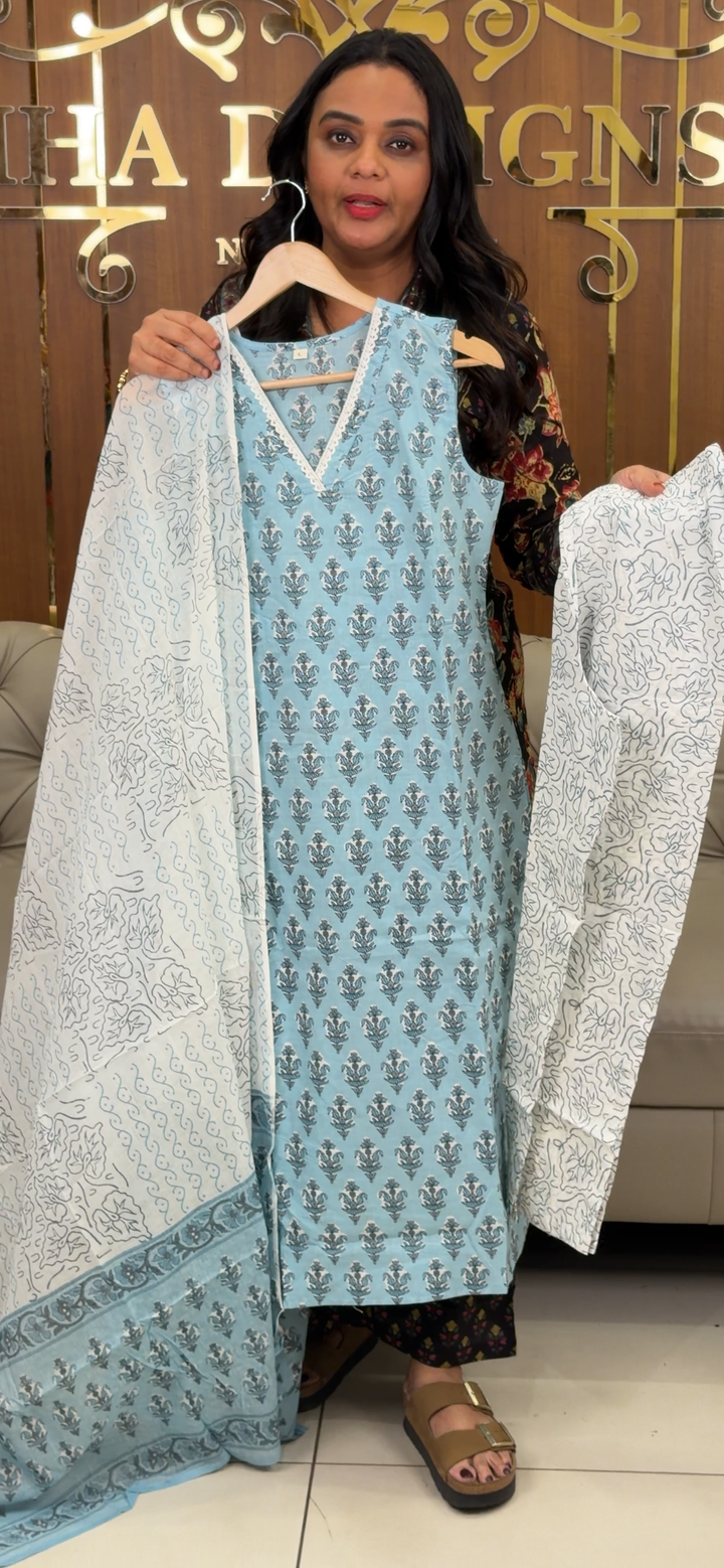 PRINTED COTTON TOP, BOTTOM AND DUPATTA - NUWA - 1084