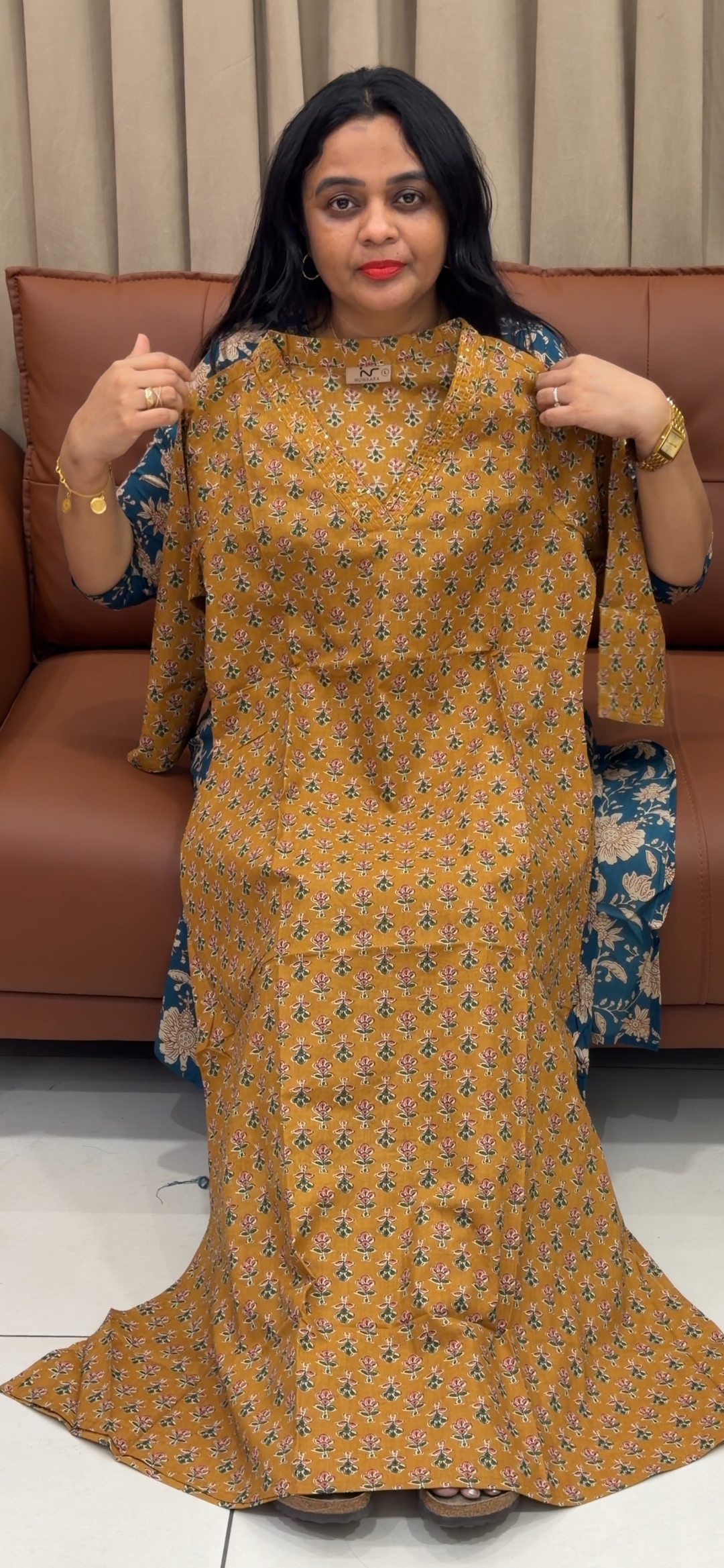 PRINTED COTTON LONG SLITTED TOPS - NUWA - 2417