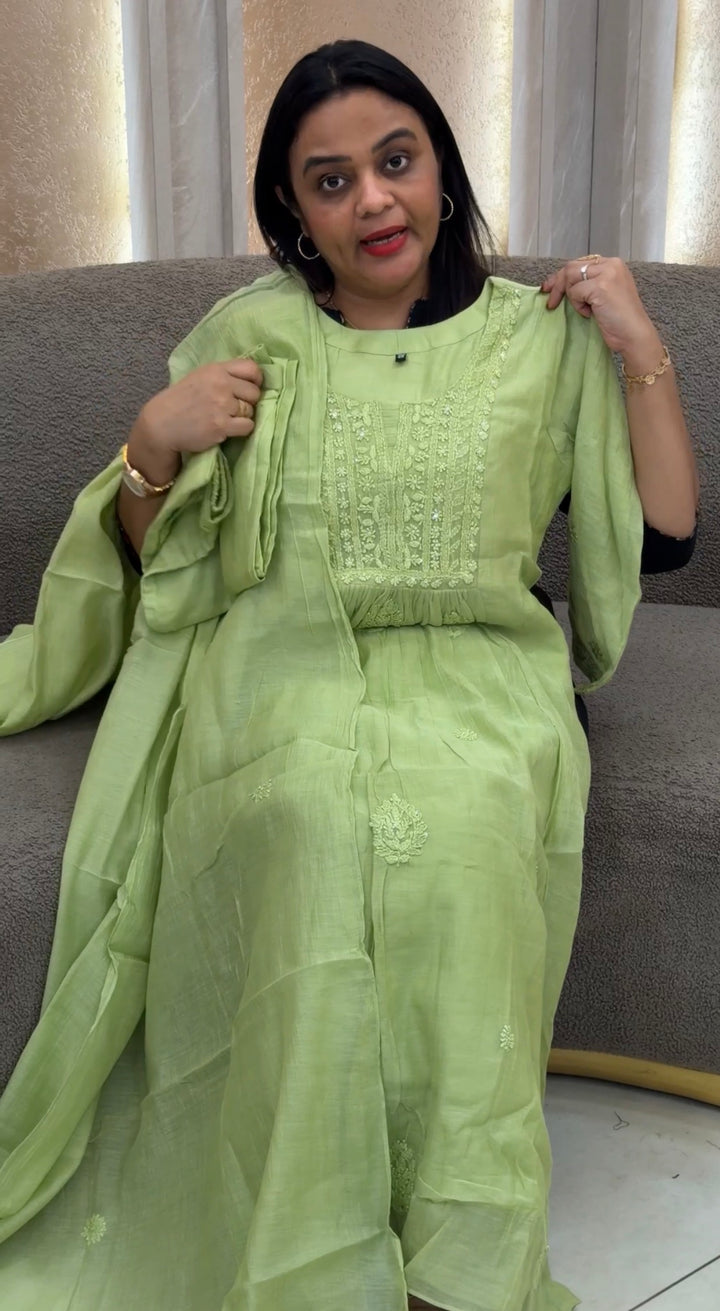 MALAI CHANDERI TOP,BOTTOM AND DUPATTA - NUWA-1097