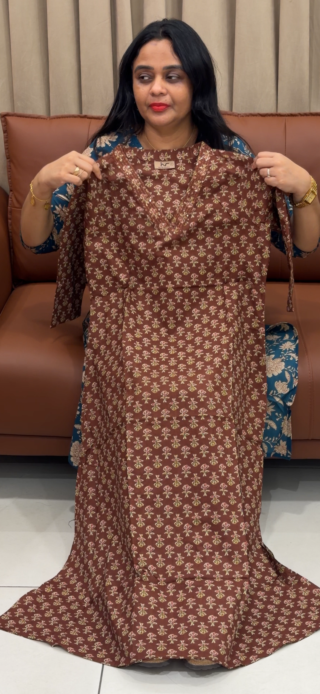 PRINTED COTTON LONG SLITTED TOPS - NUWA - 2417