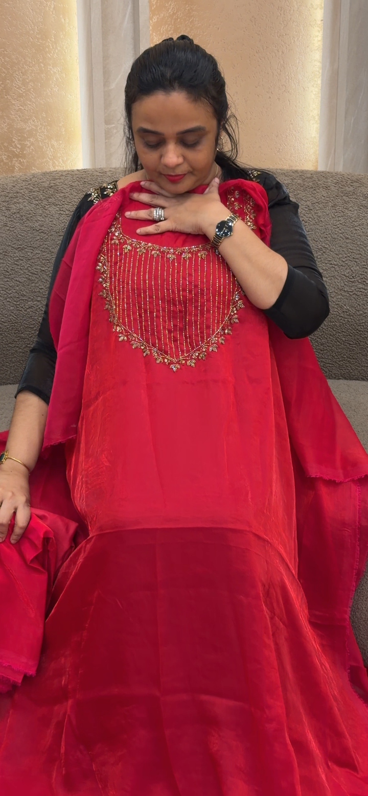VELVET ORGANZA UNSTITCHED SALWAR SUITS - NUWA - 2019