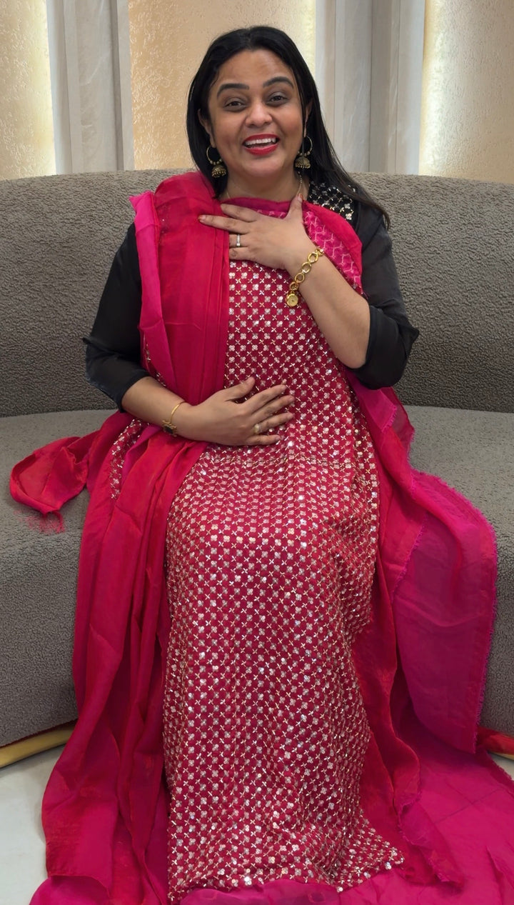 VELVET ORGANZA UNSTITCHED SALWAR SUITS - NUWA-1643