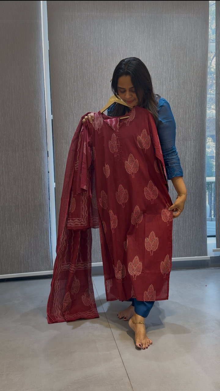 PRINTED COTTON TOP, BOTTOM AND DUPATTA - NUWA-291