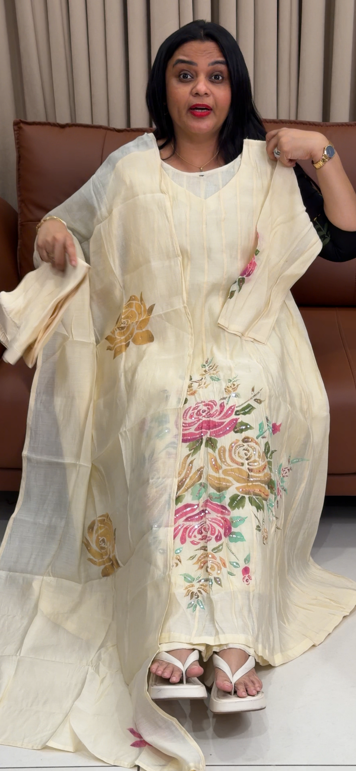 MALAI CHANDERI ANARKALI TOP, BOTTOM AND DUPATTA - NUWA - 1917