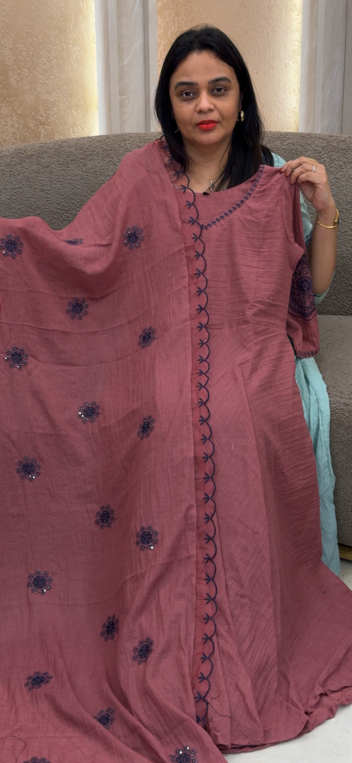 MUL CHANDERI ANARKALI TOP AND DUPATTA - NUWA - 1379