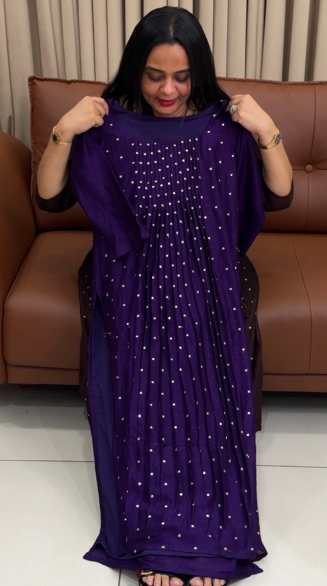 IN-HOUSE SEMI RAW SILK SLITTED TOPS -  NUWA-1912