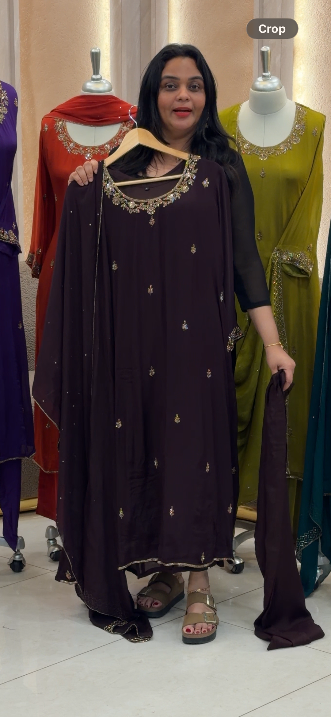 PLATINUM CHIFFON ANARKALI TOP, BOTTOM AND DUPATTA - NUWA - 1436