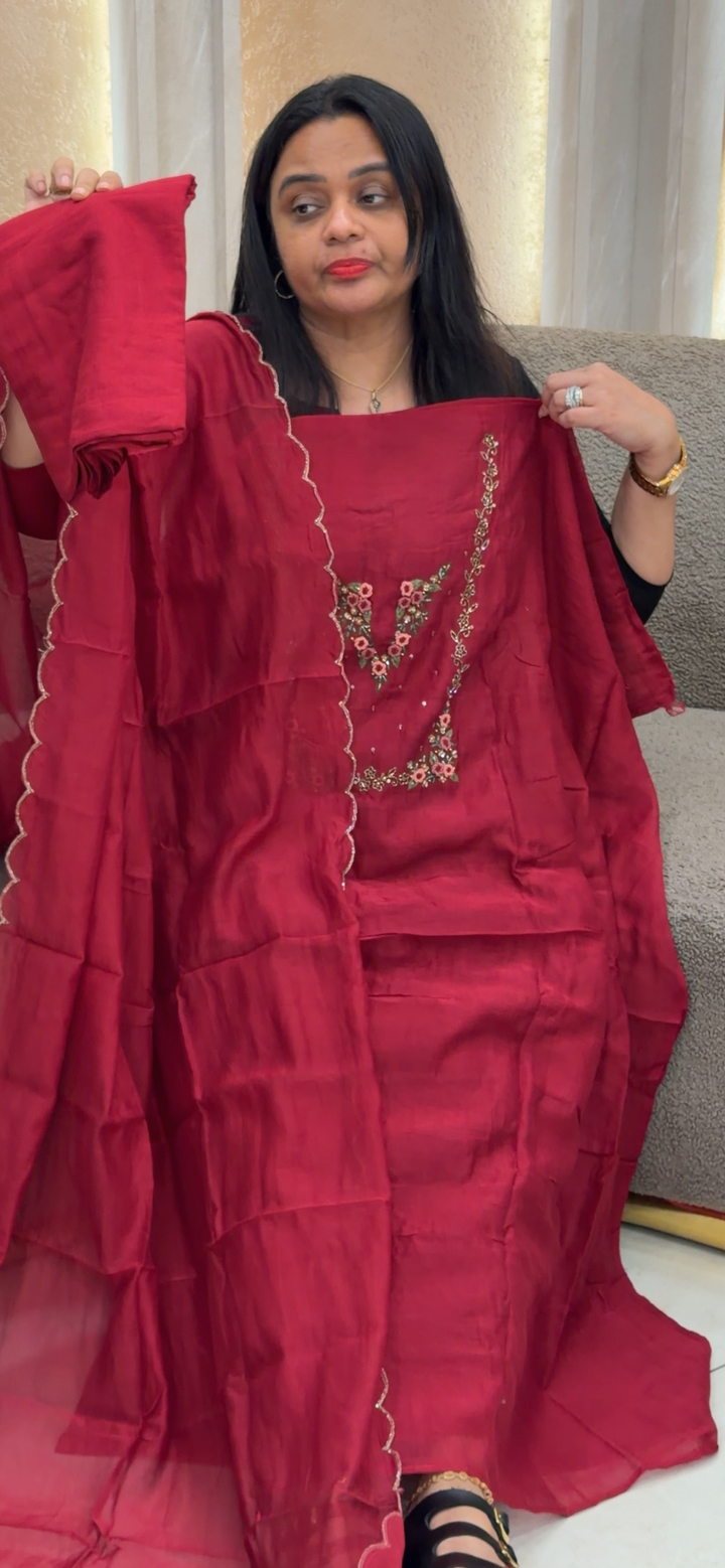 MALAI CHANDERI UNSTITCHED SALWAR SUITS - NUWA - 2140