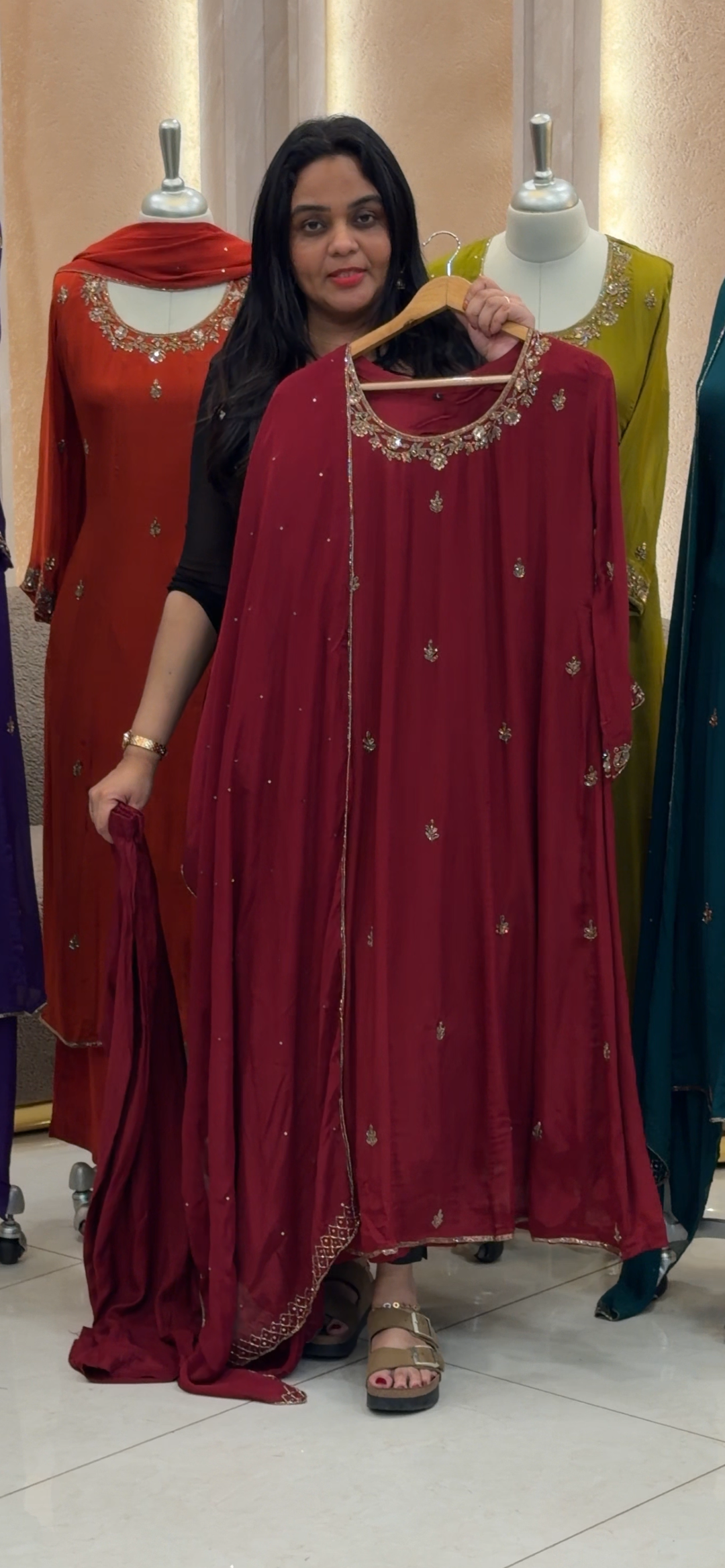 PLATINUM CHIFFON ANARKALI TOP, BOTTOM AND DUPATTA - NUWA - 1436
