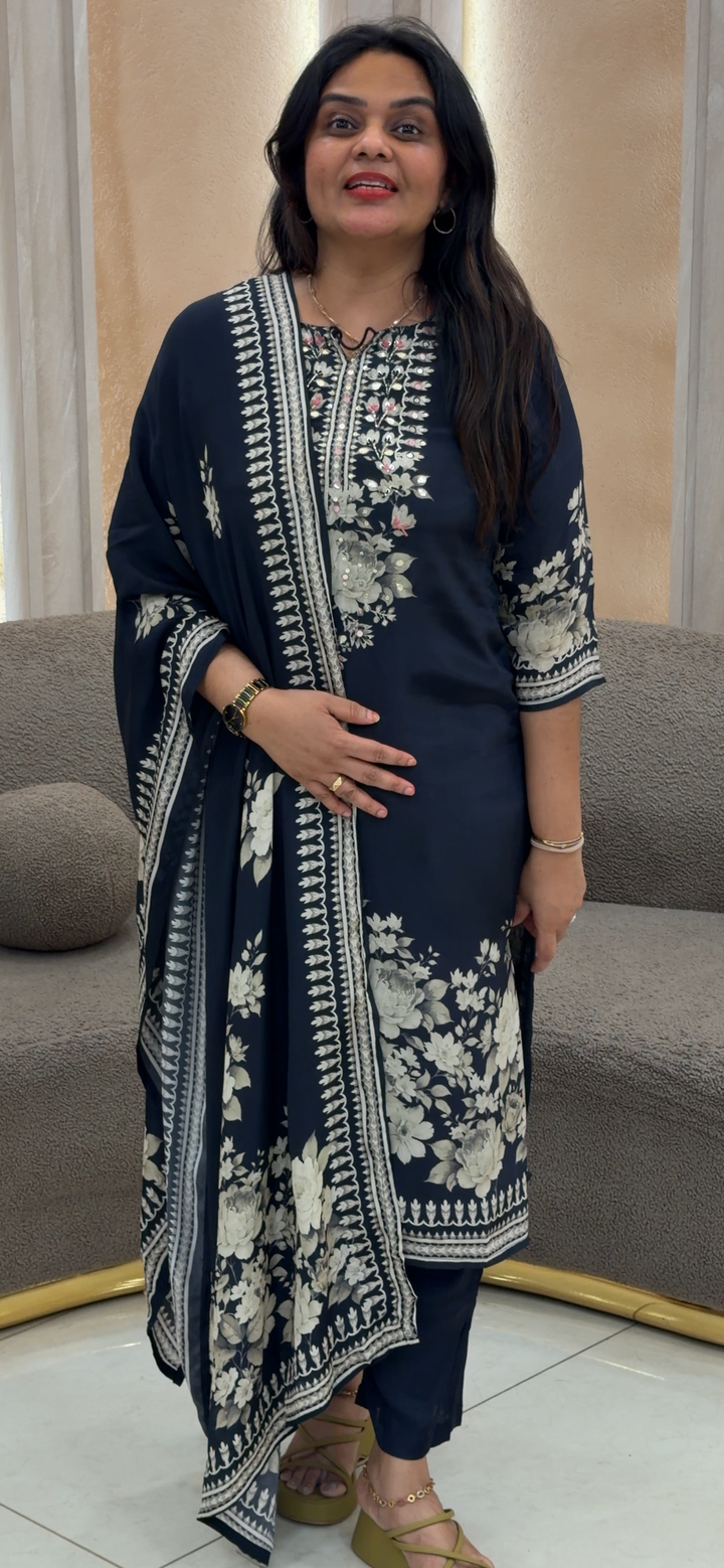 PRINTED CRAPE TOP, BOTTOM AND DUPATTA - NUWA - 533