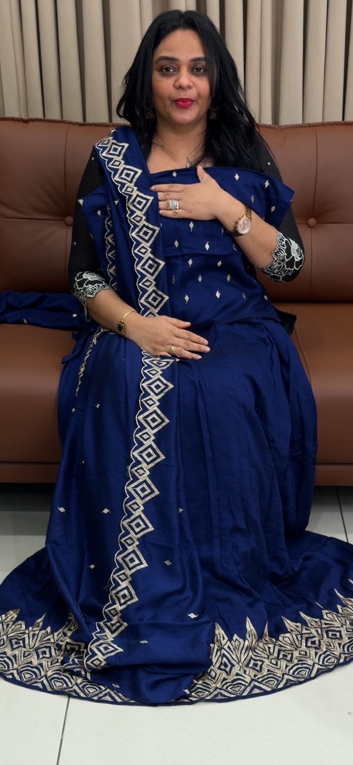 SEMI RAW SILK SEMI  STITCHED DHAVANI SETS - NUWA - 1832