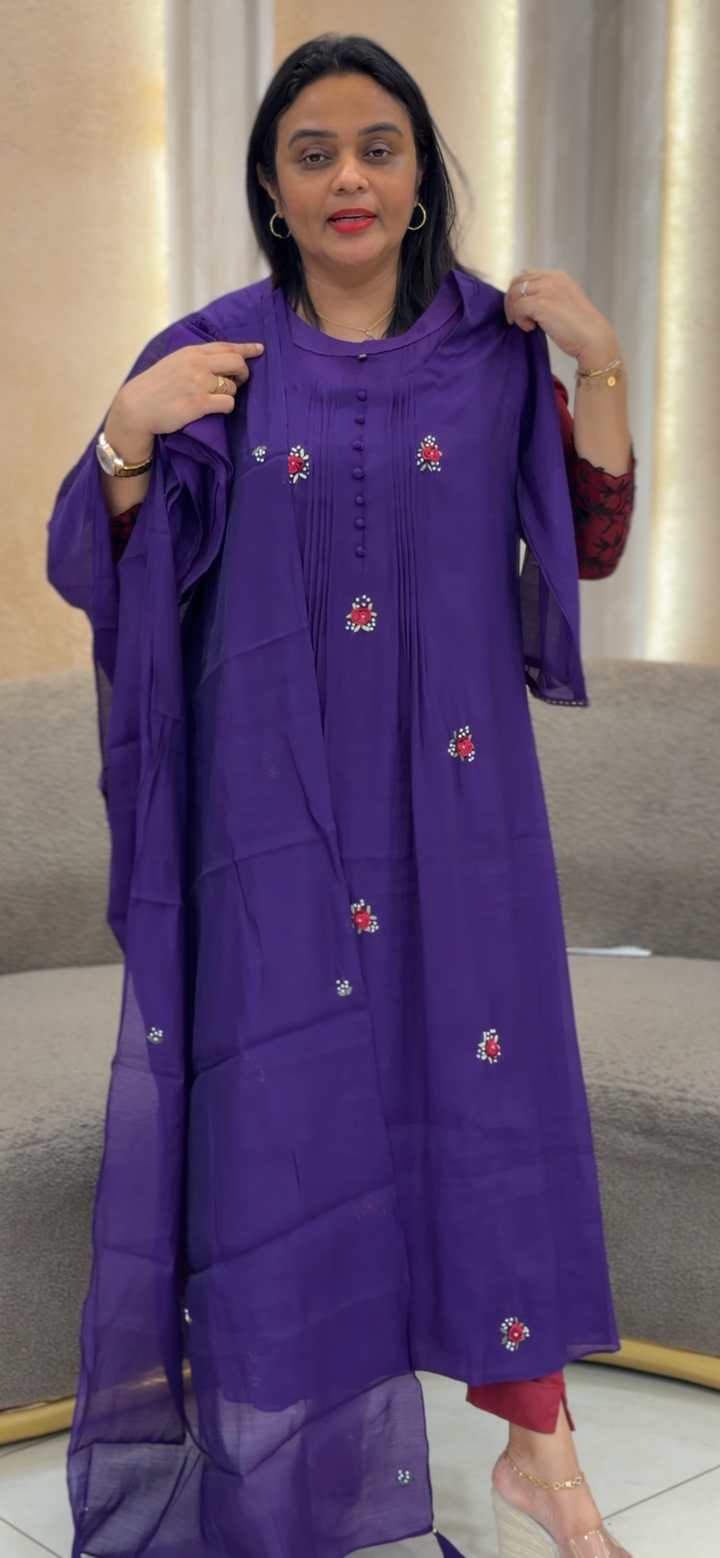 MUL CHANDERI ALINE TOP, BOTTOM AND DUPATTA - NUWA - 1169